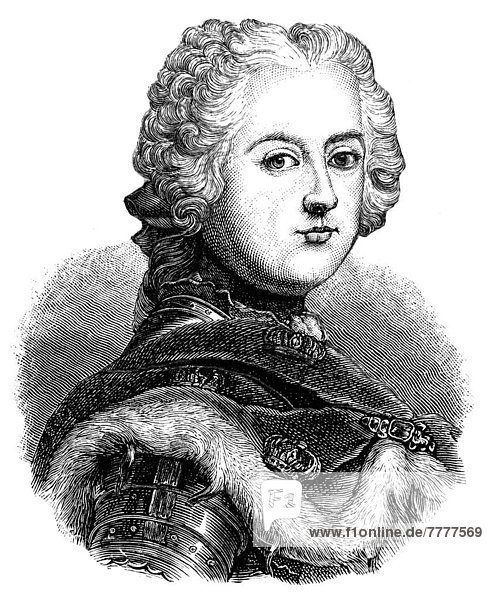 Historische Zeichnung  Jugendbildnis von Friedrich II.  oder Friedrich der Große  der Alte  1712 - 1786  König von Preußen  Kurfürst von Brandenburg