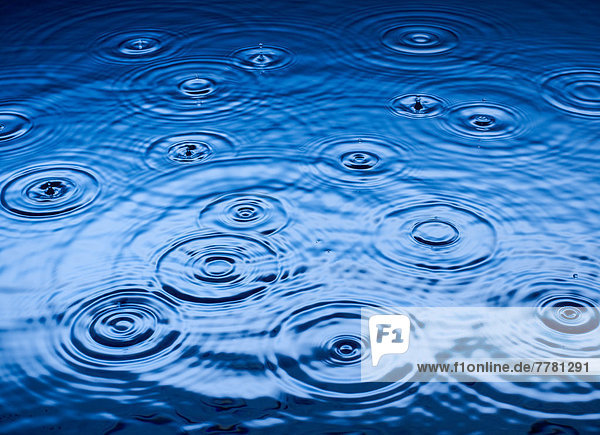 Ripples of raindrops in puddle