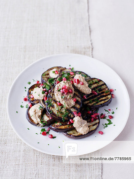 Eggplant salad with pomegranate seeds