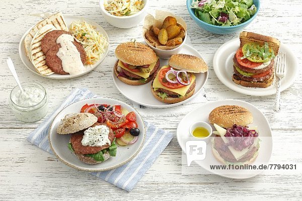 Assorted burgers