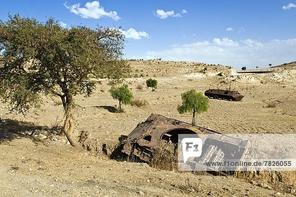 Ethiopian tank  Surrounding of Asmara  Eritrea                                                                                                                                                      