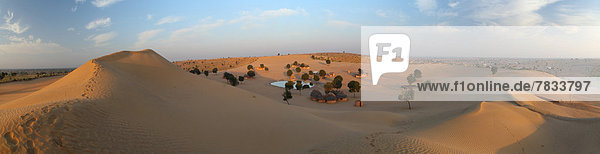 Panorama Hütte Sonnenaufgang Wüste Hotel See Sand Einsamkeit Düne Stille Asien Indien Oase Rajasthan