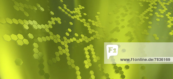 Hexagons connected into molecular like structures on a green background