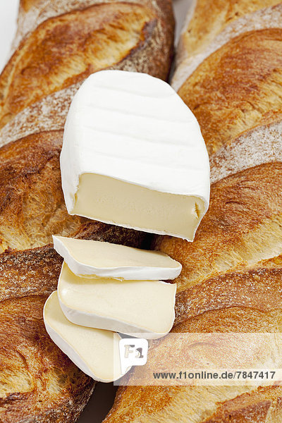 Baguette breads with soft cheese  close up