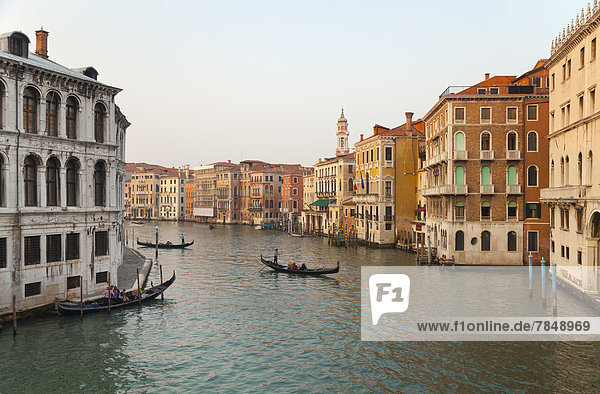 Italy  Venice  Gondolas on Canal Grande near Rialto Bridge
