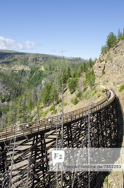 Biking the old railway trestles in the Myra Canyon  Kelowna  British Columbia  Canada  North America