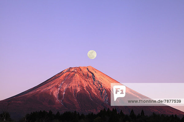 Mount Fuji and full moon  Shizuoka Prefecture