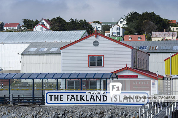 'Welcome sign ''Welcome to the Falkland Islands'' at the Tourist Information centre  Stanley'