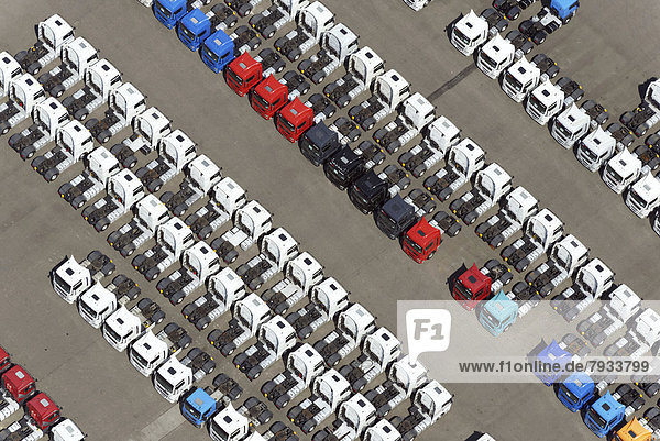 Aerial view  trucks for sale  parking lot