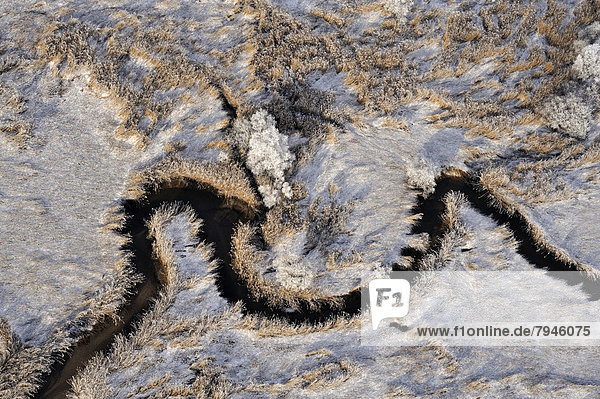 Luftbild  Priel in einem Süßwasserwatt im Winter