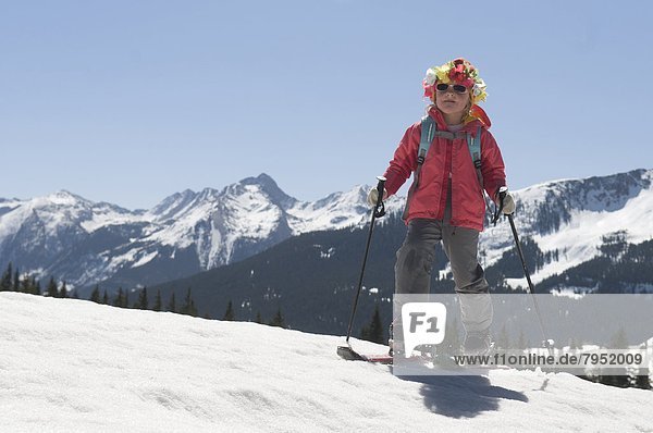 Skisport  unbewohnte  entlegene Gegend  jung  Mädchen  Colorado  San Juan National Forest  Silverton