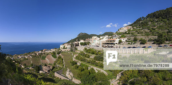 Spain  Mallorca  View of Banyalbufar village at Balearic Islands