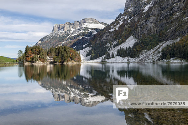 Schweiz  Blick auf den Seealpsee im Alpsteingebirge