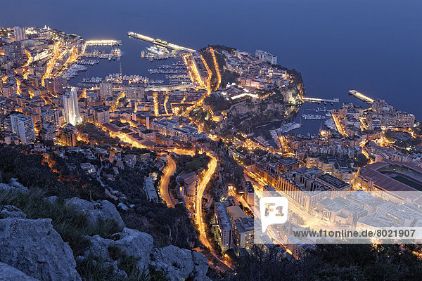 Ausblick vom Tête de Chien auf das Fürstentum Monaco Abendstimmung