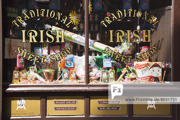 Display in the window of a traditional irish sweet shop Dublin city county dublin ireland