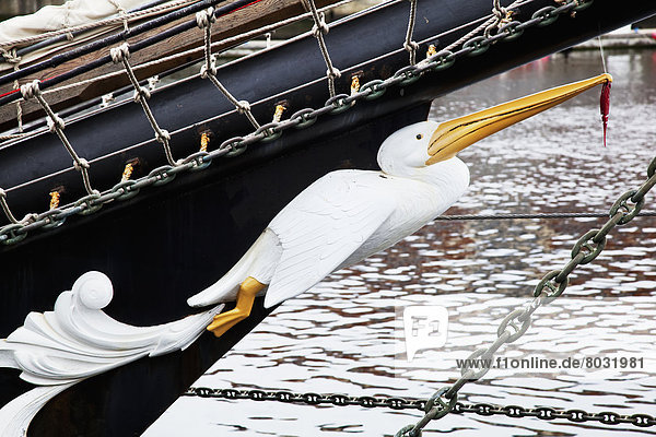 A sculpture of a pelican on the bow of a ship Dublin county dublin ireland