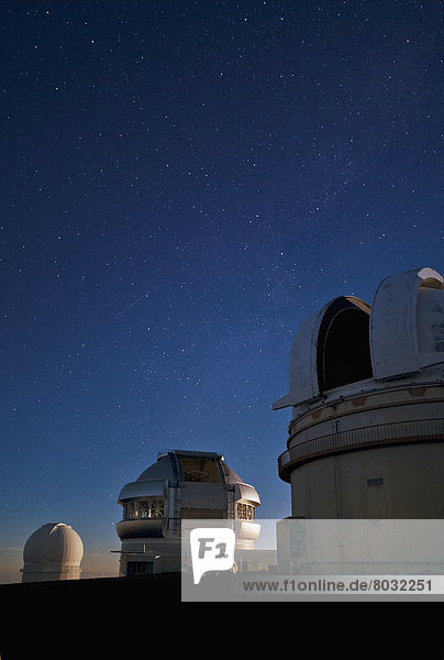 Hawaii  Big Island  Mauna Kea summit  Canada and France Observatory and stars.