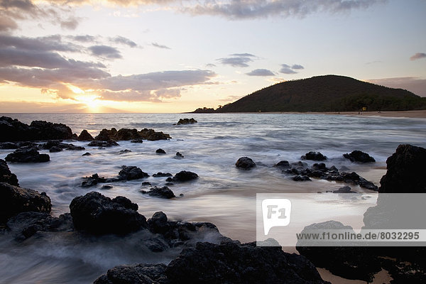 Wasserrand  Felsen  Strand  Sonnenuntergang  Hawaii  Maui