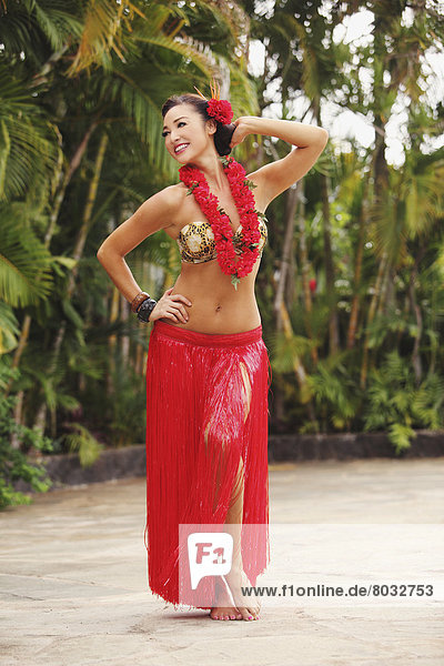 Frau  tanzen  rot  Kleidung  Hawaii  hawaiianisch  lei