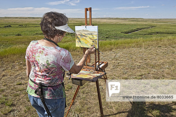 Frau  Landschaft  streichen  streicht  streichend  anstreichen  anstreichend  Wiese  Saskatchewan  Kanada