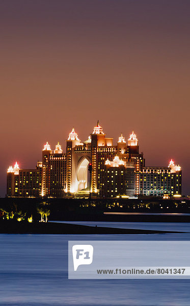 View of Atlantis Hotel at dusk Dubai United Arab Emirates