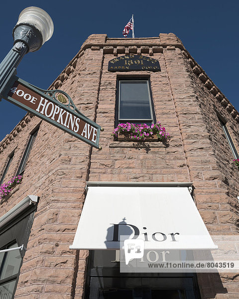 Dior store on corner of Galena St and Hopkins Ave  Downtown shopping district  Aspen  Colorado  USA
