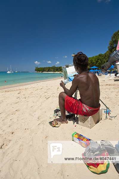 Landstraße  arbeiten  Strand  Sand  Barbados  Kunstmaler  Maler