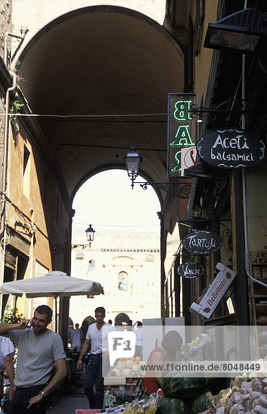 Italy  Food market in Via Clavature leading to Piazza Maggiore  Bologna