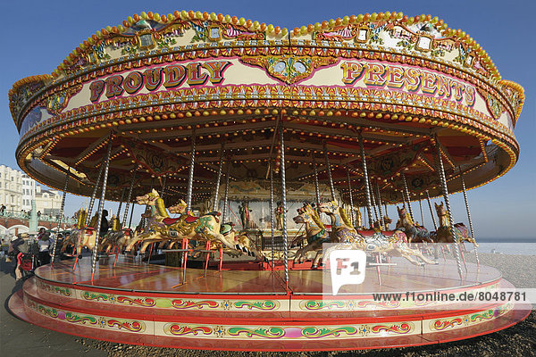Carousel on beach  Brighton  East Sussex  England  United Kingdom