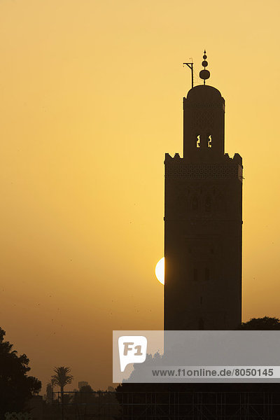 hinter  Tischset  Koutoubia-Moschee  Marrakesch  Minarett  Marokko  Moschee  Sonne