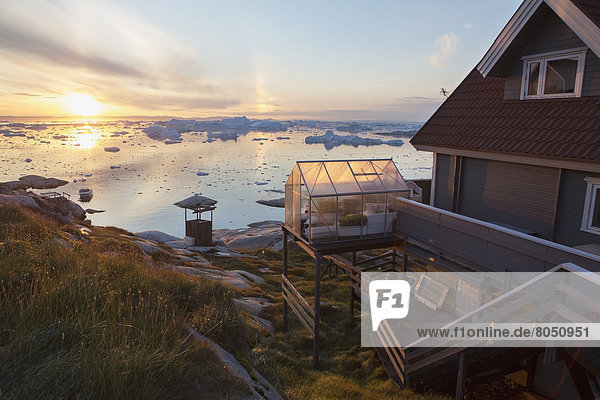 Colorful houses and Icefjord  Ilulissat  Greenland