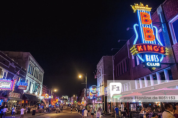 Beale Street at night  Memphis  Tennessee  USA