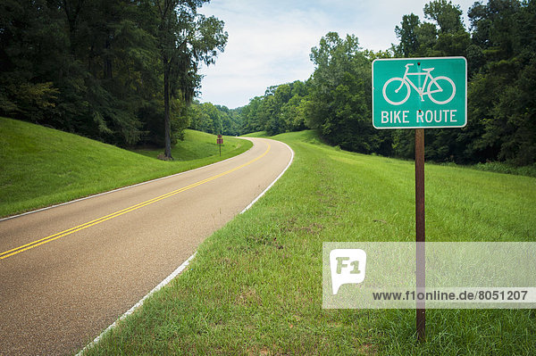 Bike Route sign  Natchez Trace Parkway  Natchez  Mississippi  USA