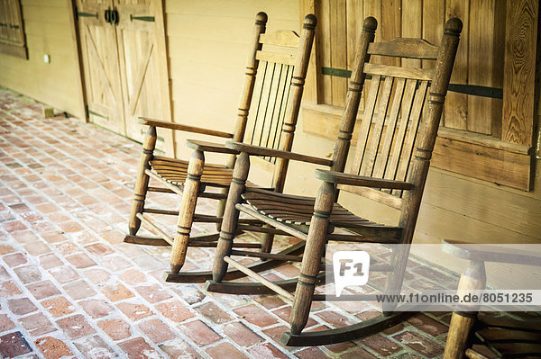 Rocking chairs in Oakley Plantation  Audubon State Historic Site  Louisiana  USA