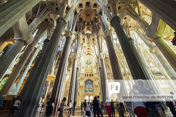 Interior of Sagrada Familia church  Barcelona  Spain