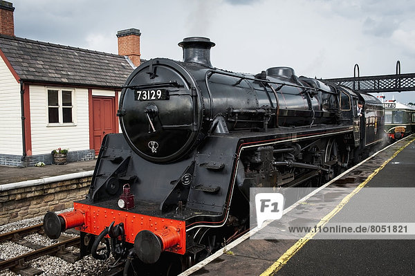 Steam train arriving at Swanwick Junction  Midland Railway  Derbyshire  England  UK