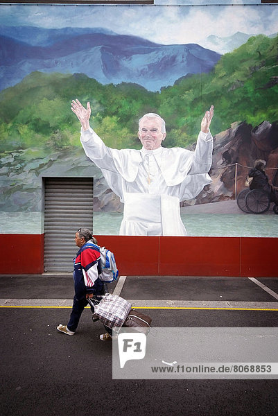 Koffer  frontal  Besuch  Treffen  trifft  streichen  streicht  streichend  anstreichen  anstreichend  Jubiläum  Geist  Regenwald  Pilgerer  Lourdes  Wallfahrt  Papst  Jahr
