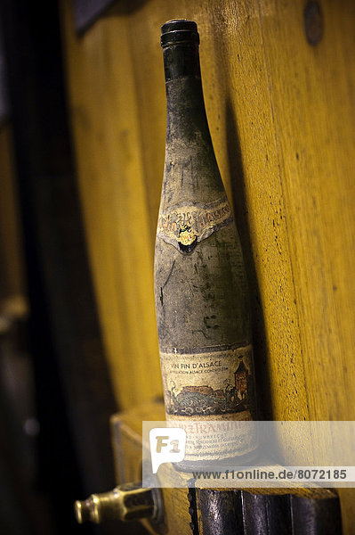 Bottle of Gewurztraminer 1963 in the cellar of Domaine Zind-Humbrecht in Turckheim (68). appellation controlee wine  Alsace Grand-Cru. Organic cultivation. Riesling wine (2010/05)