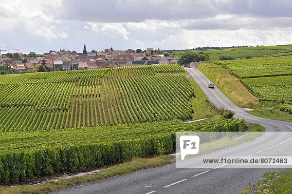 Feuerwehr zwischen inmitten mitten Landschaft Dorf Weinberg Champagner Marne Weg