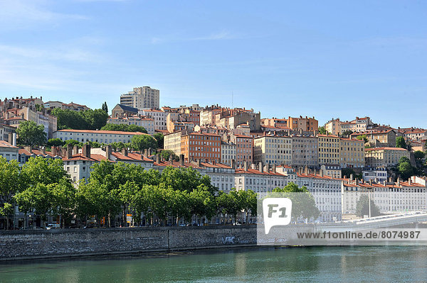 View of the Croix-Rousse hill  Rhone river side.