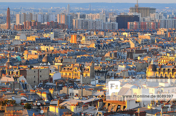 Dach Paris Hauptstadt Abend Beleuchtung Licht über Ansicht