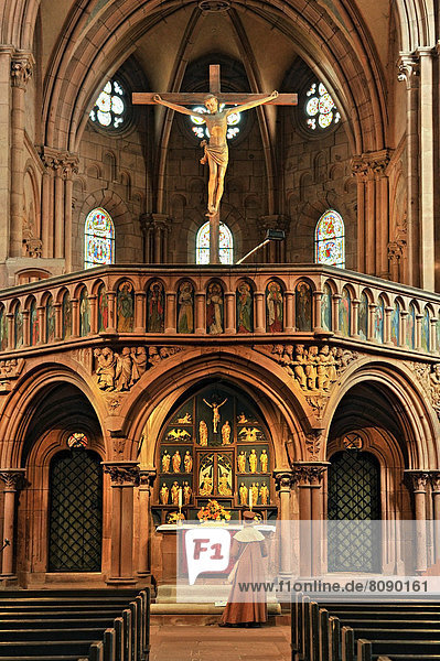 Nave with rood screen  Apostle Altar or Lay Altar  choir  Romanesque Church of St. Mary