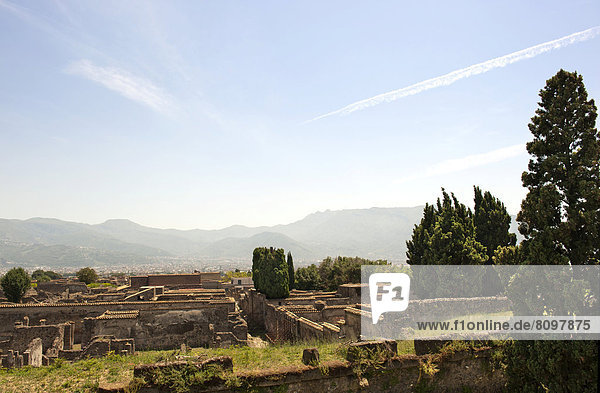 Ruins of Pompeii in front of the Monti Lattari mountain range