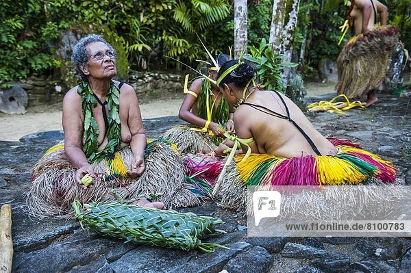 Local islanders practising traditional art work  Island of Yap  Federated States of Micronesia  Caroline Islands  Pacific