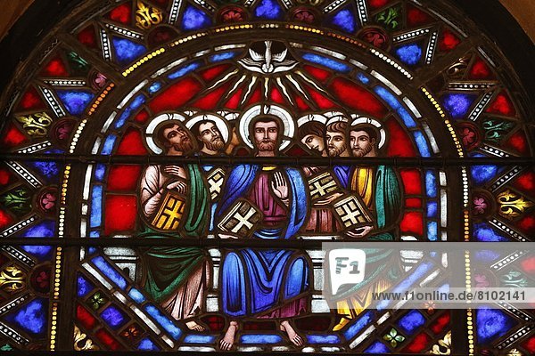 Stained glass window of Jesus and the 12 Apostles  St. Barth's Church  New York  United States of America  North America