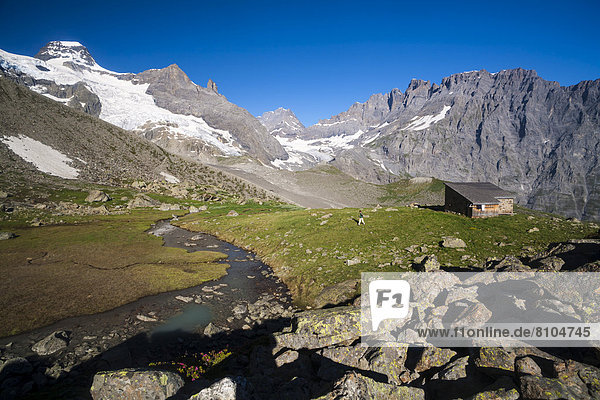 Schmadrihuette mountain hut with Tschingelfirn or Tschingel Glacier