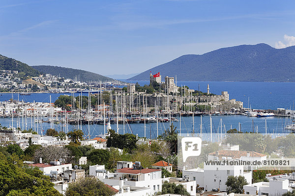 Turkey Bodrum View of island Kara Ada with Castle of St. Peter