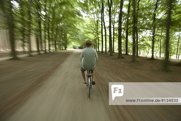 Europe Netherlands lifestyle biking outdoor fun recreation woods Holland speed movement fun recreation motion blur unusual perspective