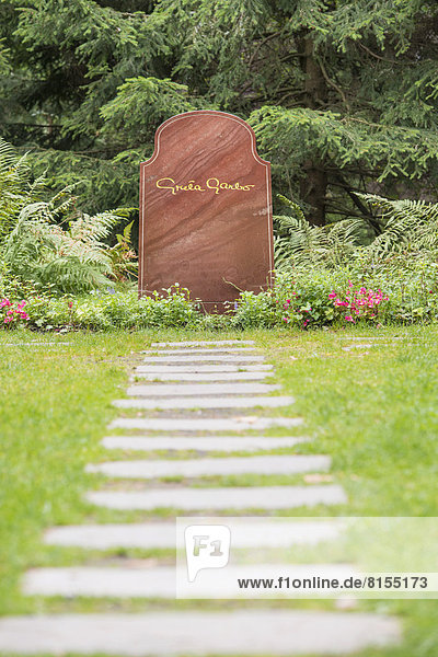 Grave stone of famous movie star Greta Garbo at Skogskyrkogarden  forest cemetery