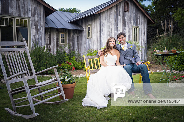 USA  Texas  Portrait of Bride and groom  smiling